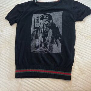 Gucci Black Graphic Tee with Red and Green Accents